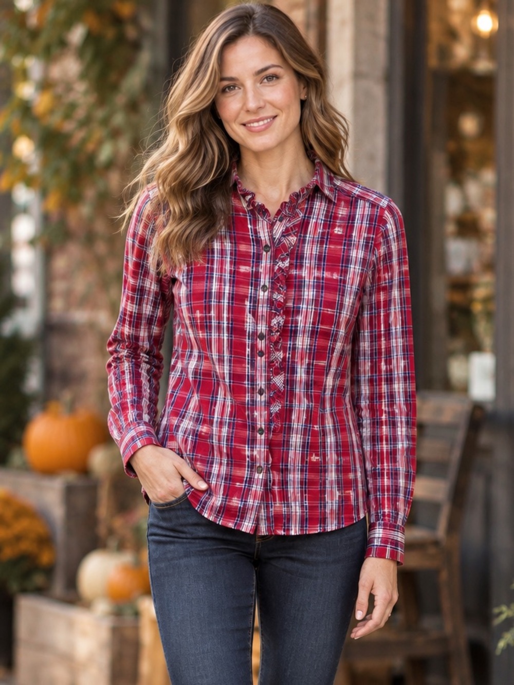 GAP Red and White Casual Button Down Shirt